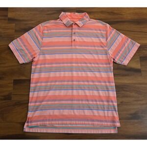Bobby Jones X-H20 Performance Mens XL Polo Shirt Coral Striped Short Sleeve Golf